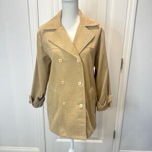 AT Denim Corduroy Jacket Women's Tan Mid Length Size Small Button Front
